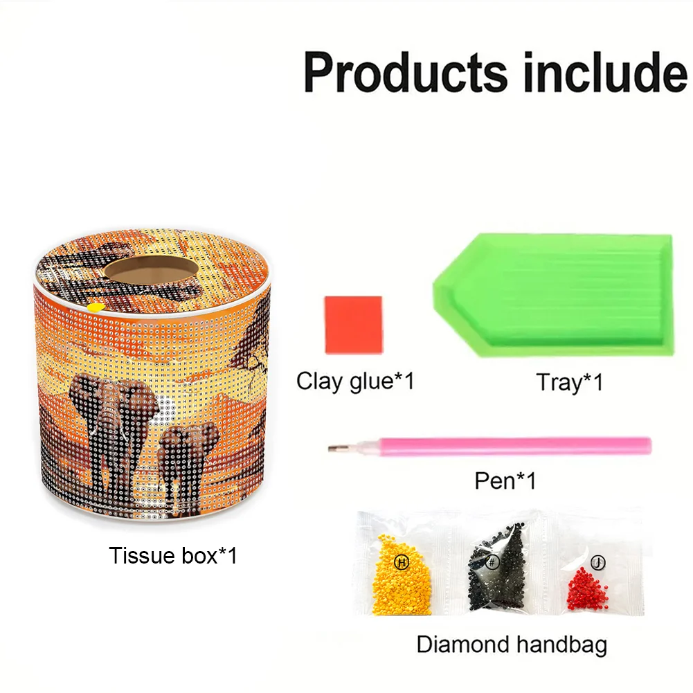 African Elephant DIY Diamond Painting Handmade Tissue Holder Crystal Tissue Box