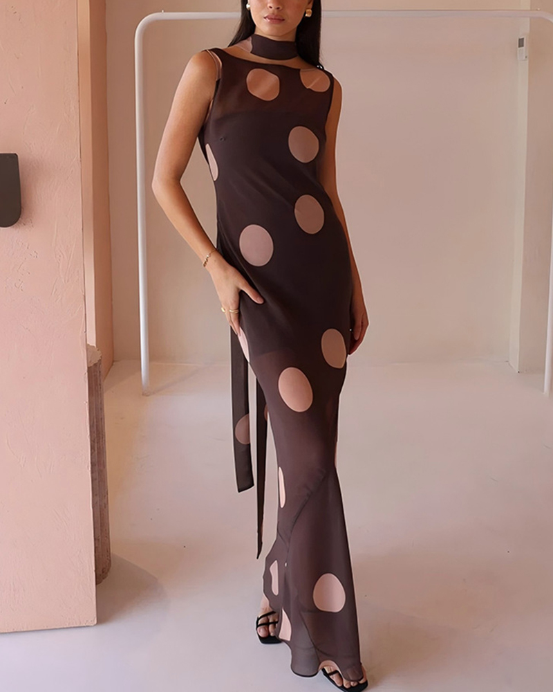 Polka Dot Sheer Sleeveless Maxi Dress