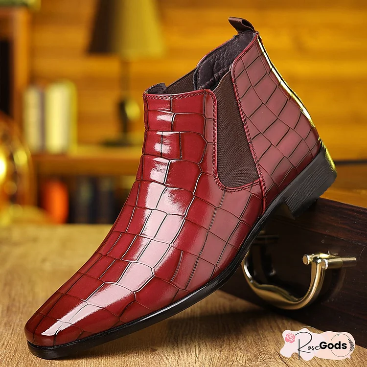 Men's Carved Pointed Toe Crocodile Chelsea Boots