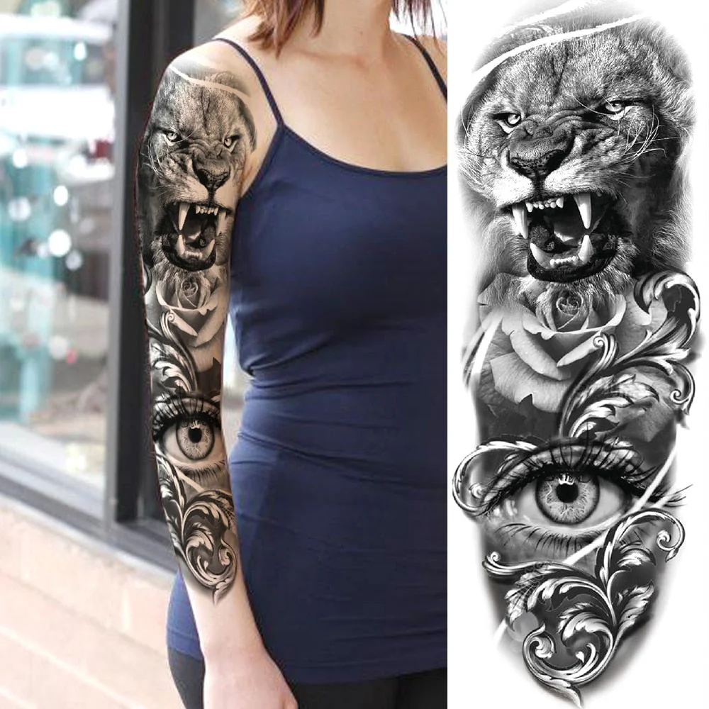 Sexy Wolf Full Flower Arm Temporary Tattoo Stickers For Men Body Art Sleeve Tattoo Decals Girl Women Waterproof Tatoo Fox Legs
