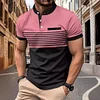 Men's Striped Stand Collar Short Sleeve POLO Shirt