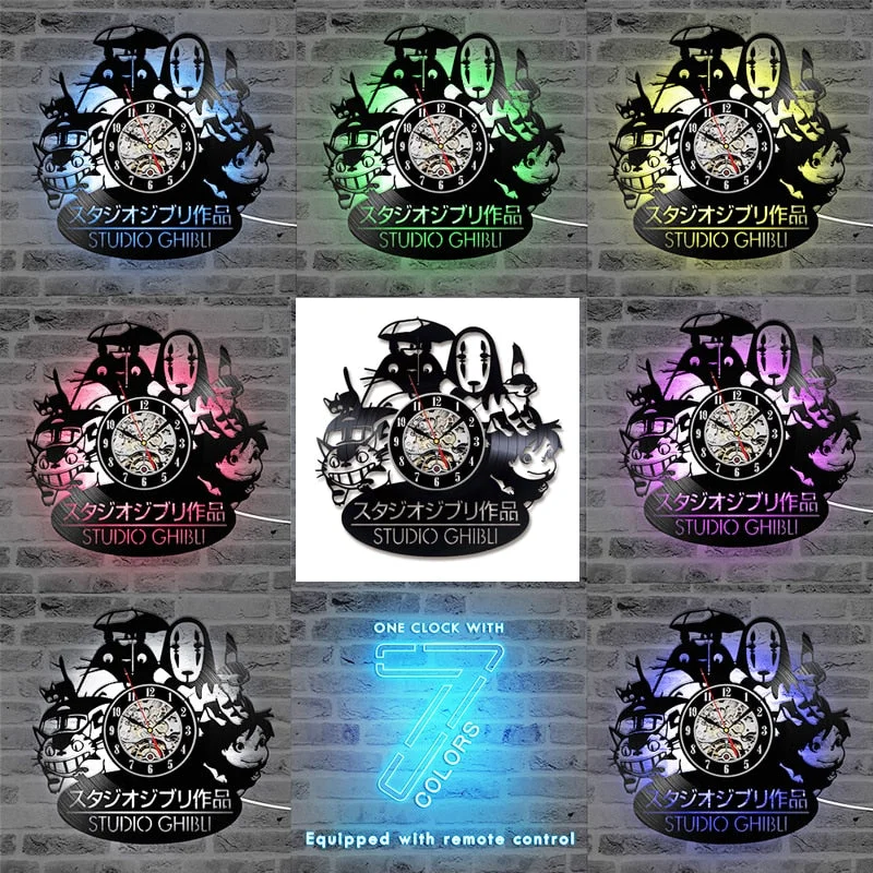 Vinyl Record LED Wall Clock with 7 Different Colors Change My Neighbor Totoro Studio Ghibli Hanging Clock Wall Watch Home Decor