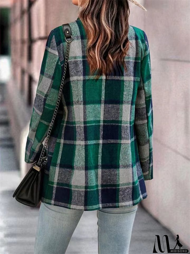 MidiSono - Oversized Plaid Shacket Sweet Flannel Coats for Ladies