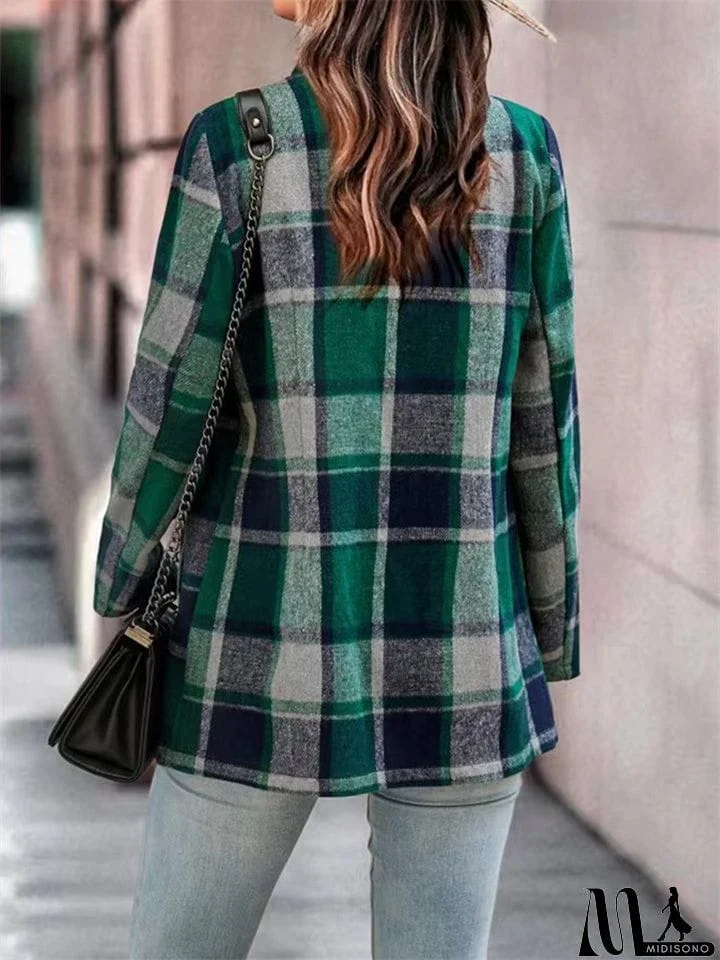 MidiSono - Oversized Plaid Shacket Sweet Flannel Coats for Ladies