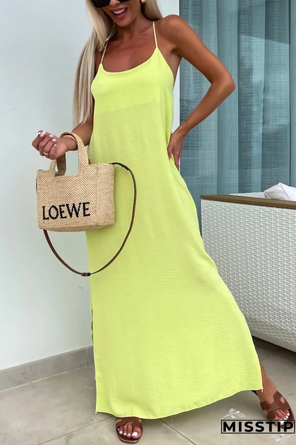 Solid Color Resort Style Spaghetti Strap Backless Maxi Dress