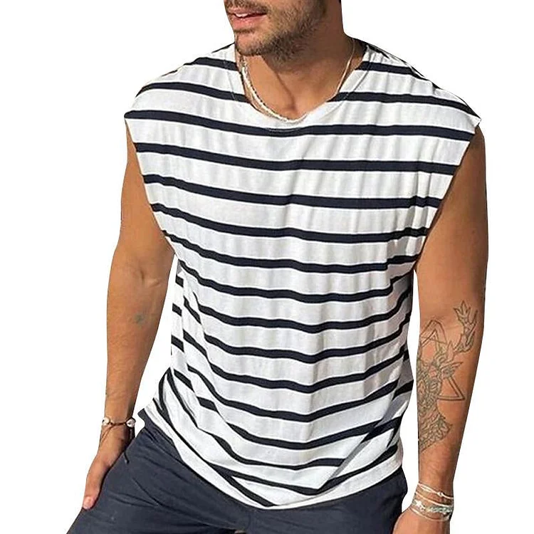 Men's Casual Round Neck Sleeveless Striped Tank Top 67201209Y