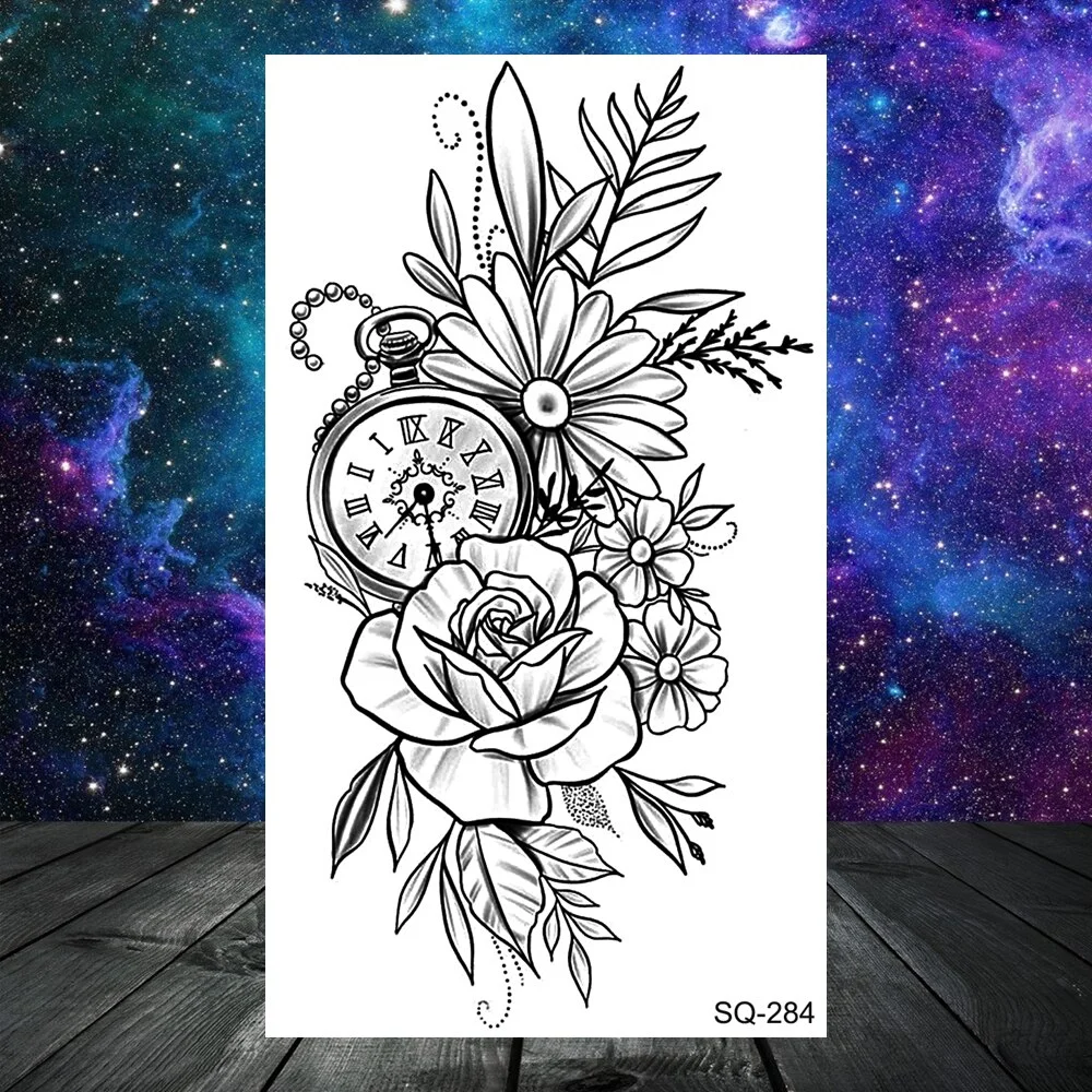 Sdrawing Seahorse Whale Temporary Tattoos For Women Men Cross Anchor Skeleton Thorns Elephant Fake Tattoo Fashion Tatoos Paper