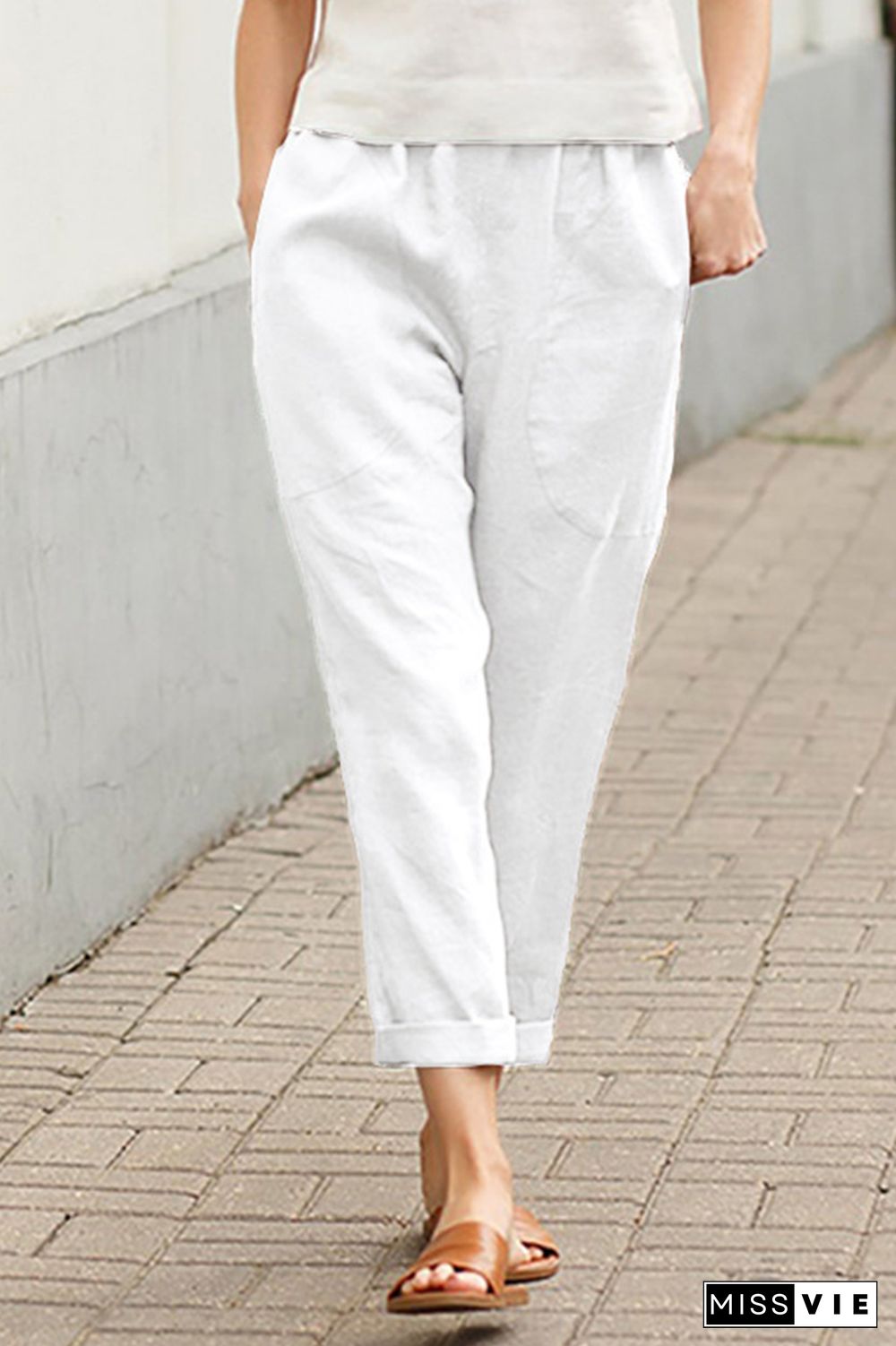 Casual Solid Patchwork Harlan Mid Waist Harlan Solid Color Bottoms(7 colors)