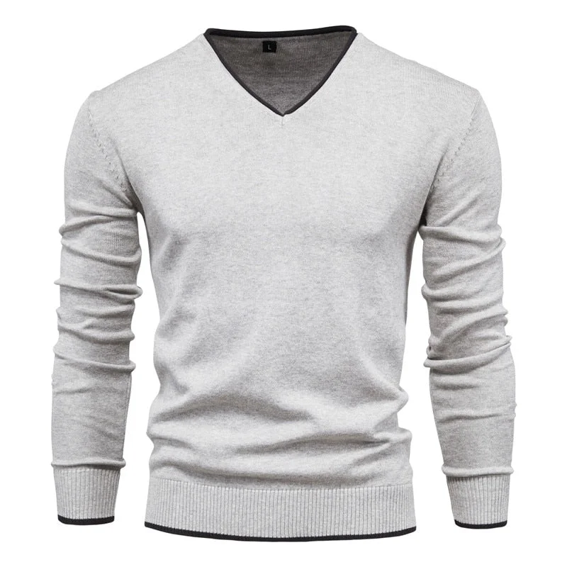 2020 New 100% Cotton Pullover V-neck Men's Sweater Solid Color Long Sleeve Autumn Slim Sweaters Men Casual Pull Men Clothing