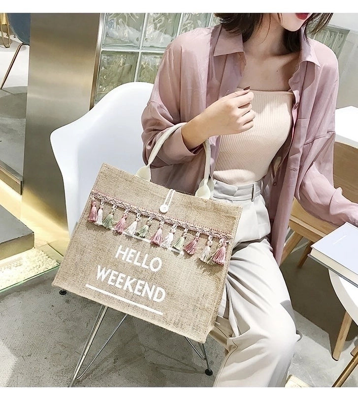 Women’s Vintage Style Letter Straw Shopping Bags