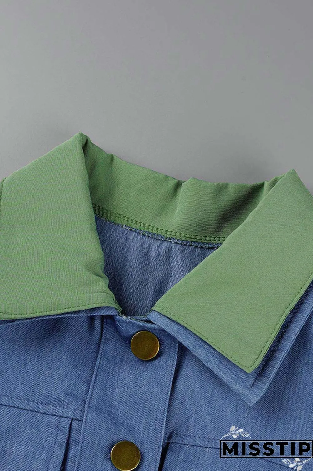 Green Casual Solid Patchwork Buckle Asymmetrical Turndown Collar Long Sleeve Straight