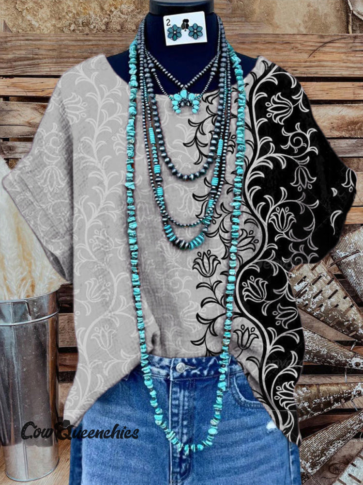 Women’s Vintage Floral Print Casual Cotton And Linen Shirt Multicolor / S