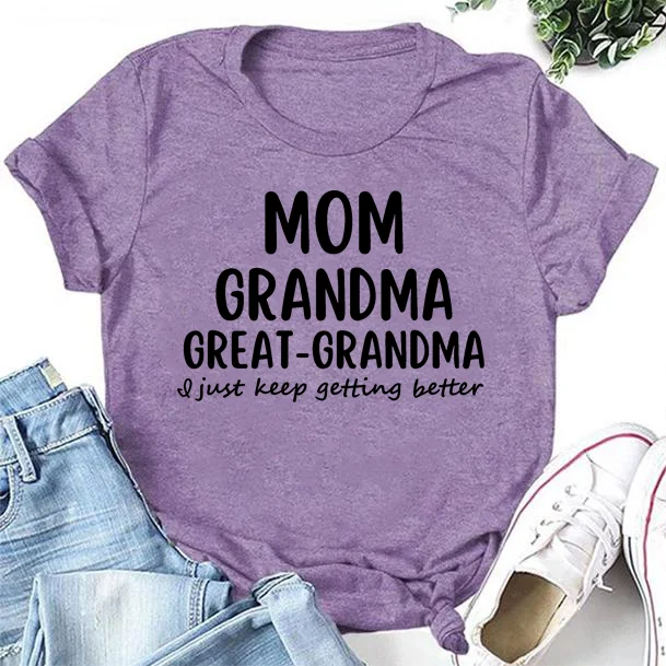 Mom Grandma Great-grandma Letter Print Women Slogan T-Shirt