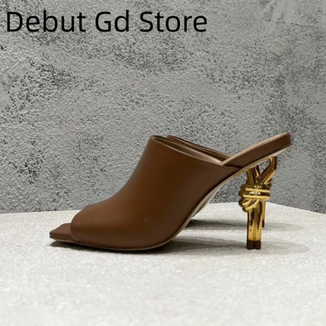 VCSHOES VCshoes Square Headed High Heel Sandals Metal Thin Heel Open Toe Cool Tug Fish Mouth High Heel Shoes