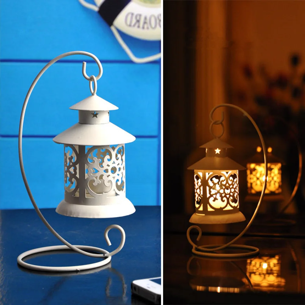 Hollow Hanging Bird Cage Candle Holder Candlestick Home Party Decor (White)