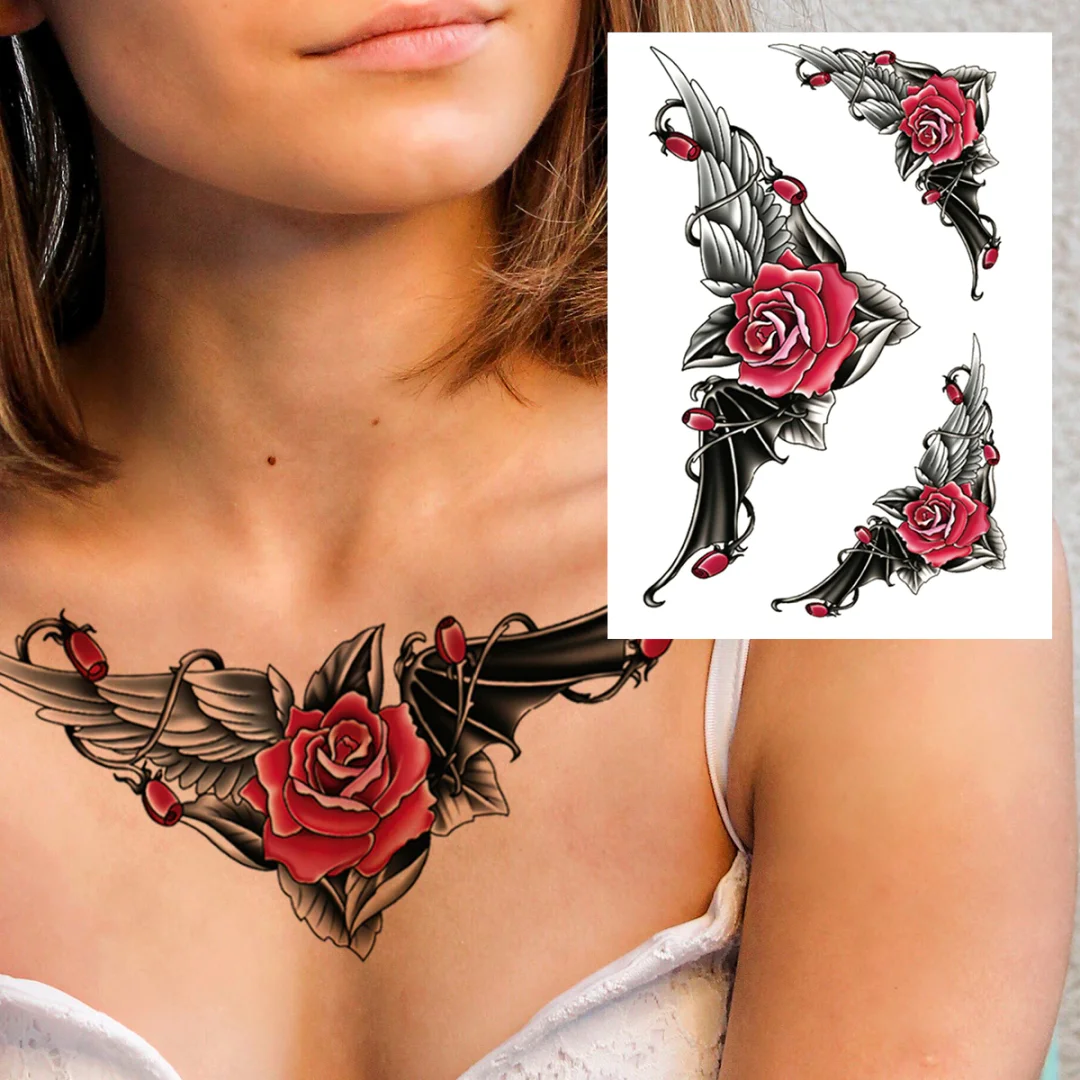 Sdrawing Butterfly Flower Temporary Tattoos For Women Girls Lace Feather Geometry Tattoo Sticker Fake Rose Sexy Tatoos Decor