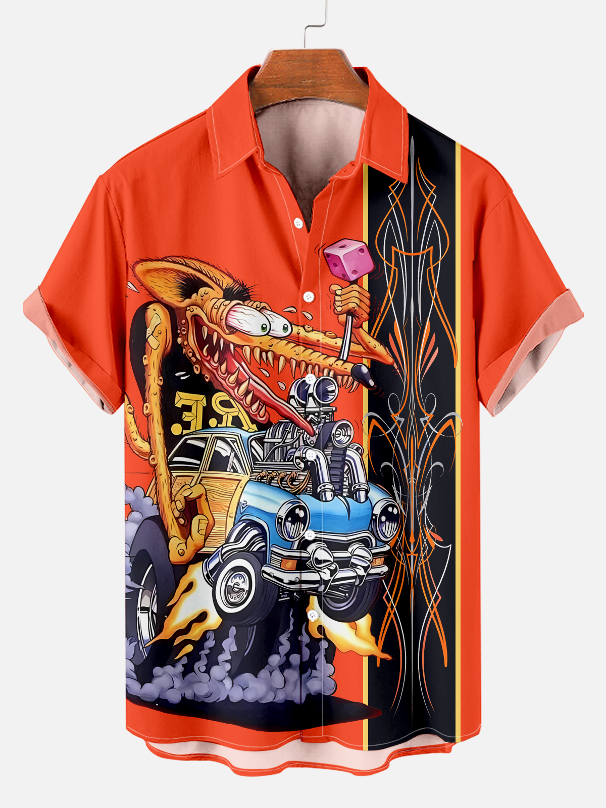 Men's retro modified car cartoon print shirt PLUSCLOTHESMAN