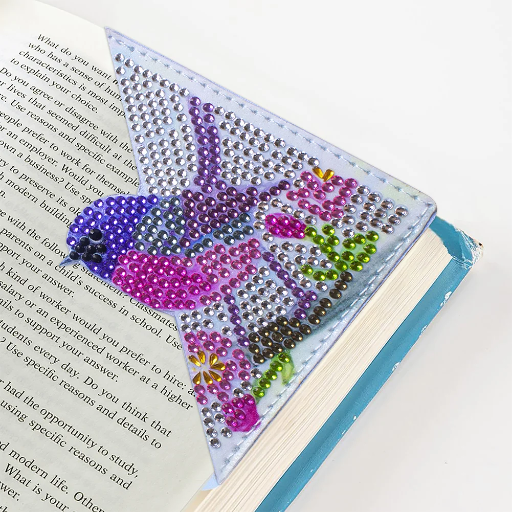 4pcs DIY Bird Diamond Art Bookmarks Art Craft 5D Leather Triangle Page Book Marks