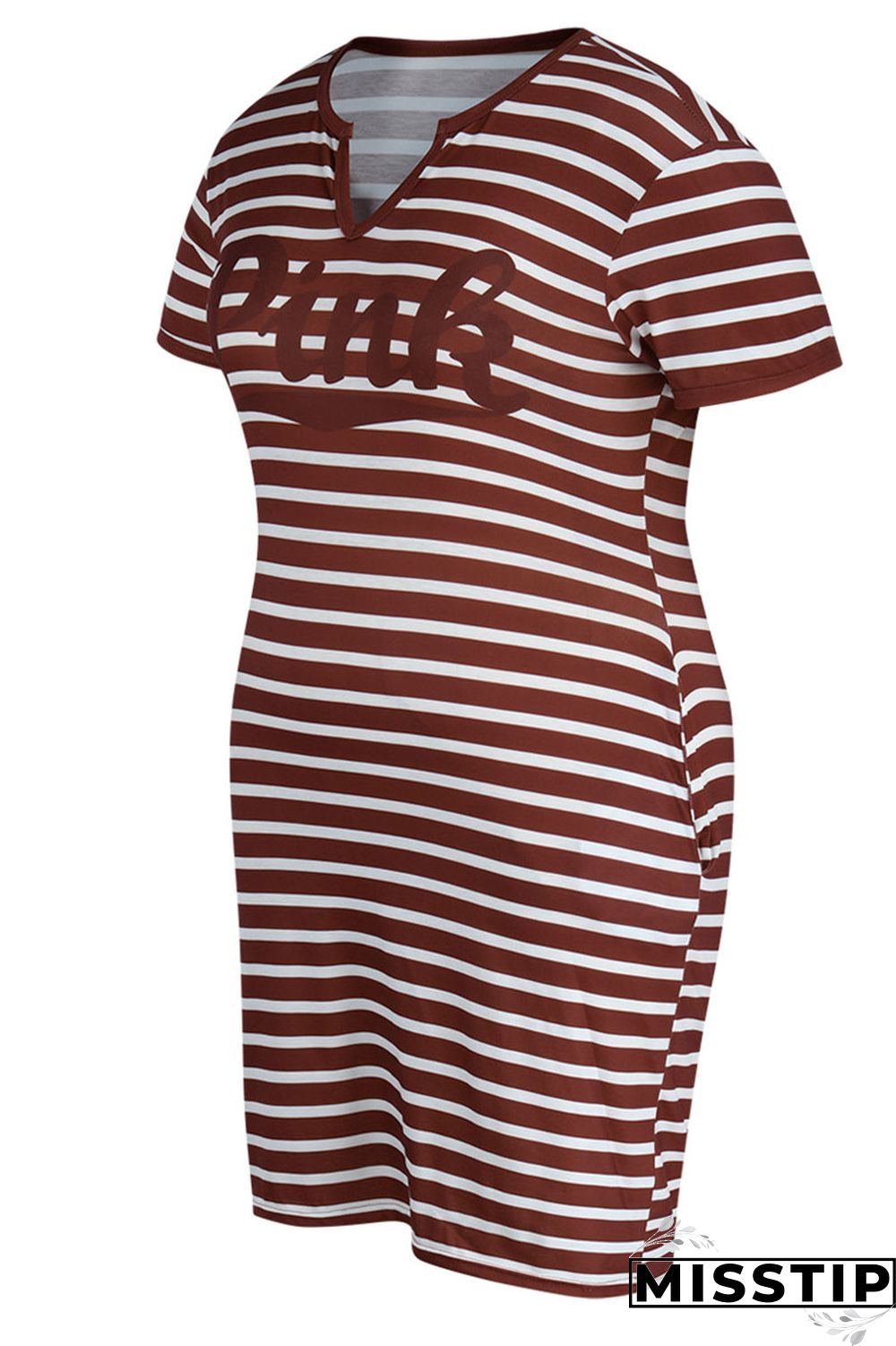 Cyanine Casual Striped Print Patchwork V Neck Straight Plus Size Dresses