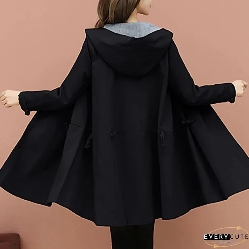 Women's Trench Coat Long Coat Winter Warm Hooded Coat Windproof Warm Overcoat Fall Warm Casual Jacket Long Sleeve Dark Grey Black Khaki