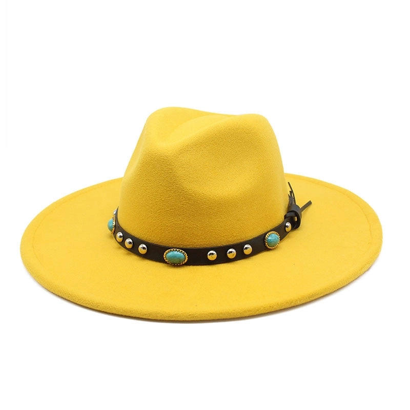 Classic Panama Autumn And Winter Men And Women Denim Woolen Hat New Big Brim Hat