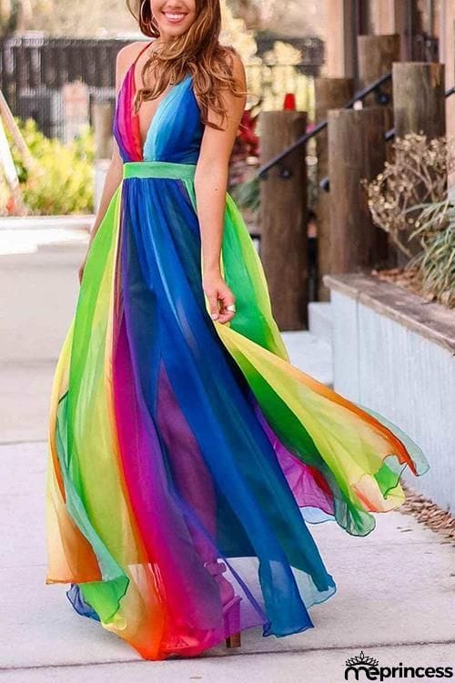 V Neck Backless Maxi Dress