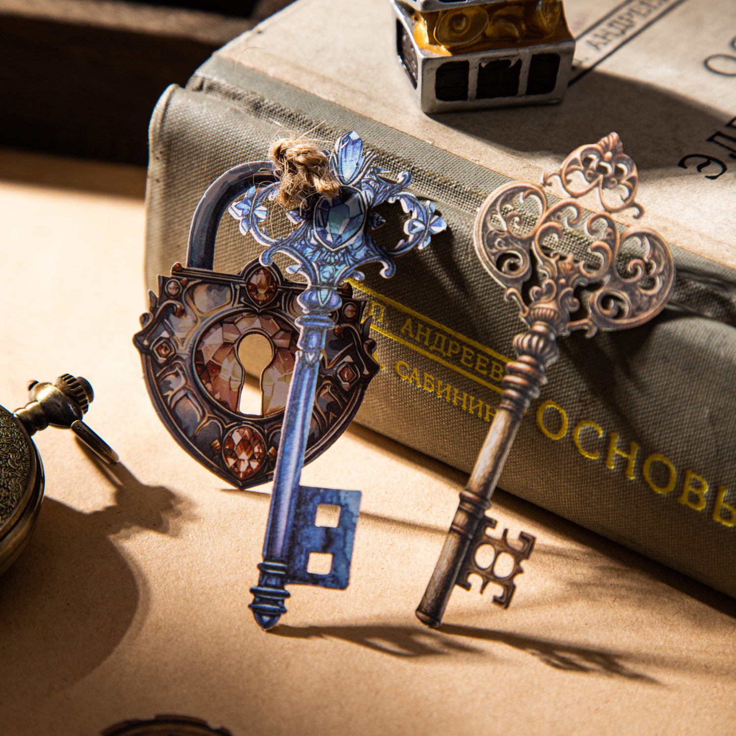 스티커 - 잃어버린 열쇠 시리즈 빈티지 꽃 기어 열쇠