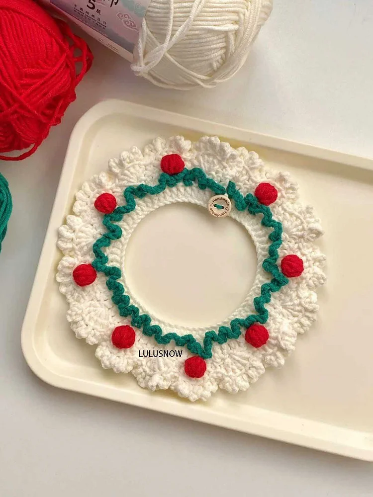 Lulusnow Handmade Classic Christmas Color Crochet Pet Collars / Pet Holiday Outfit/ Festive Pet Accessories/ Gift For Pet