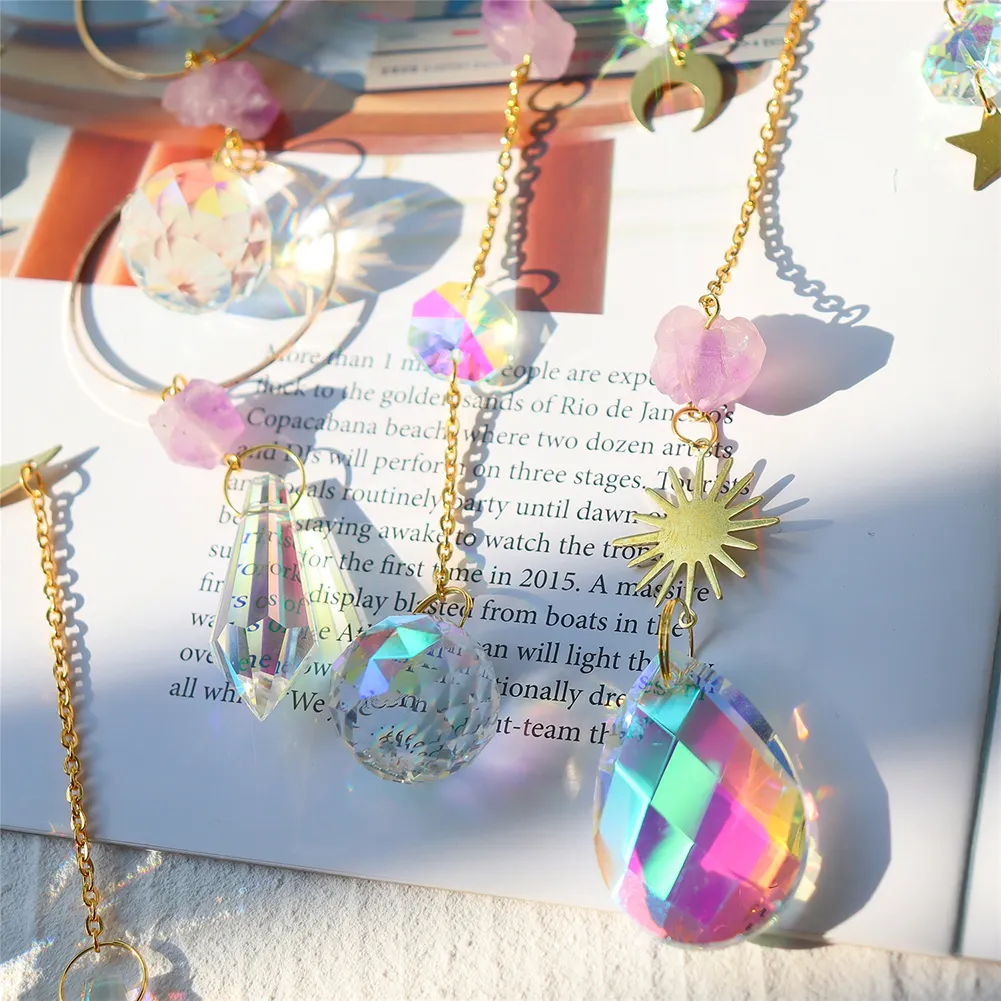 Crystal Wind Chime Star Moon Prism Hanging Pendant Home Garden Decorations