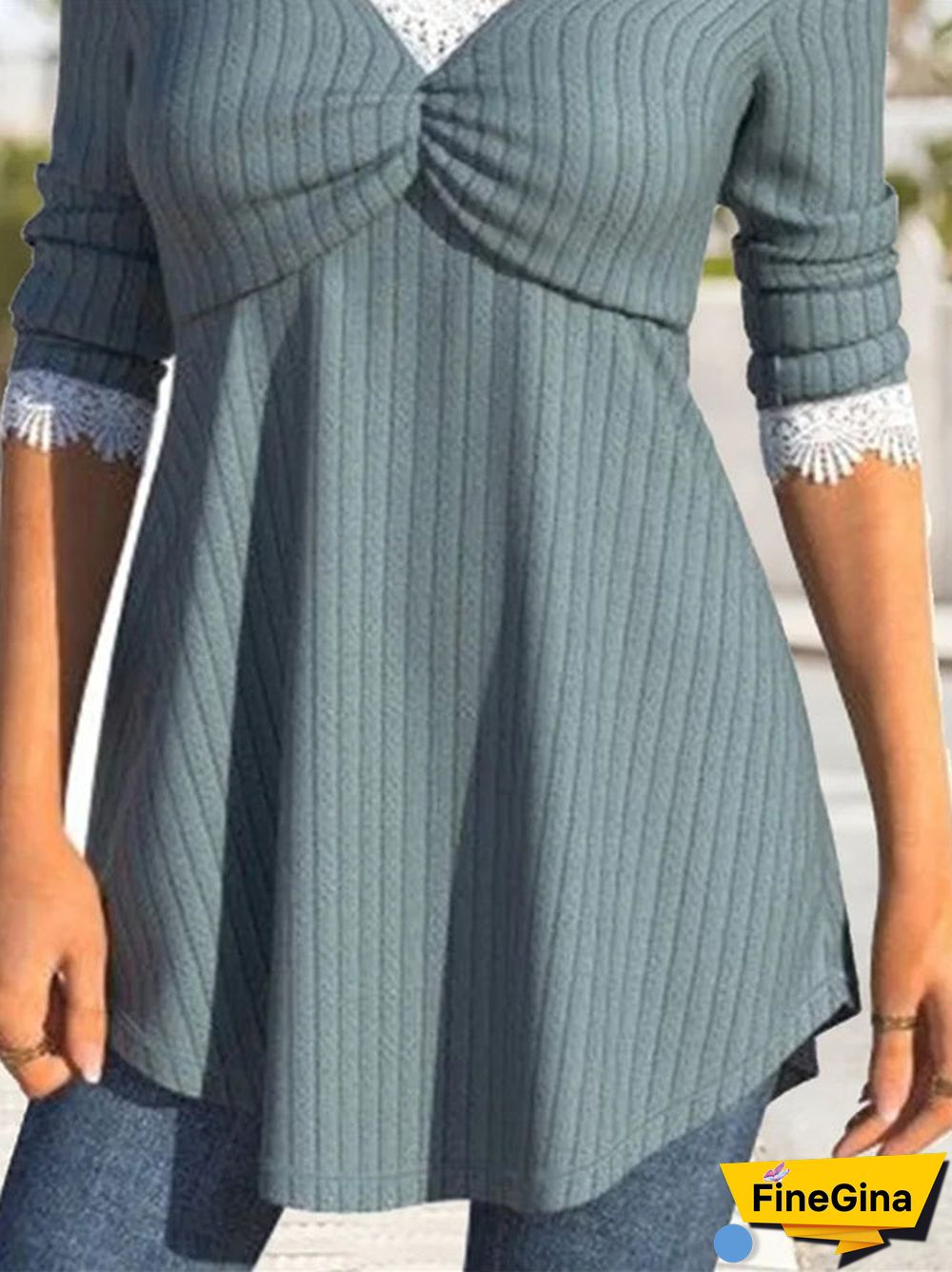 Women's Long Sleeve V-Neck Solid Tops