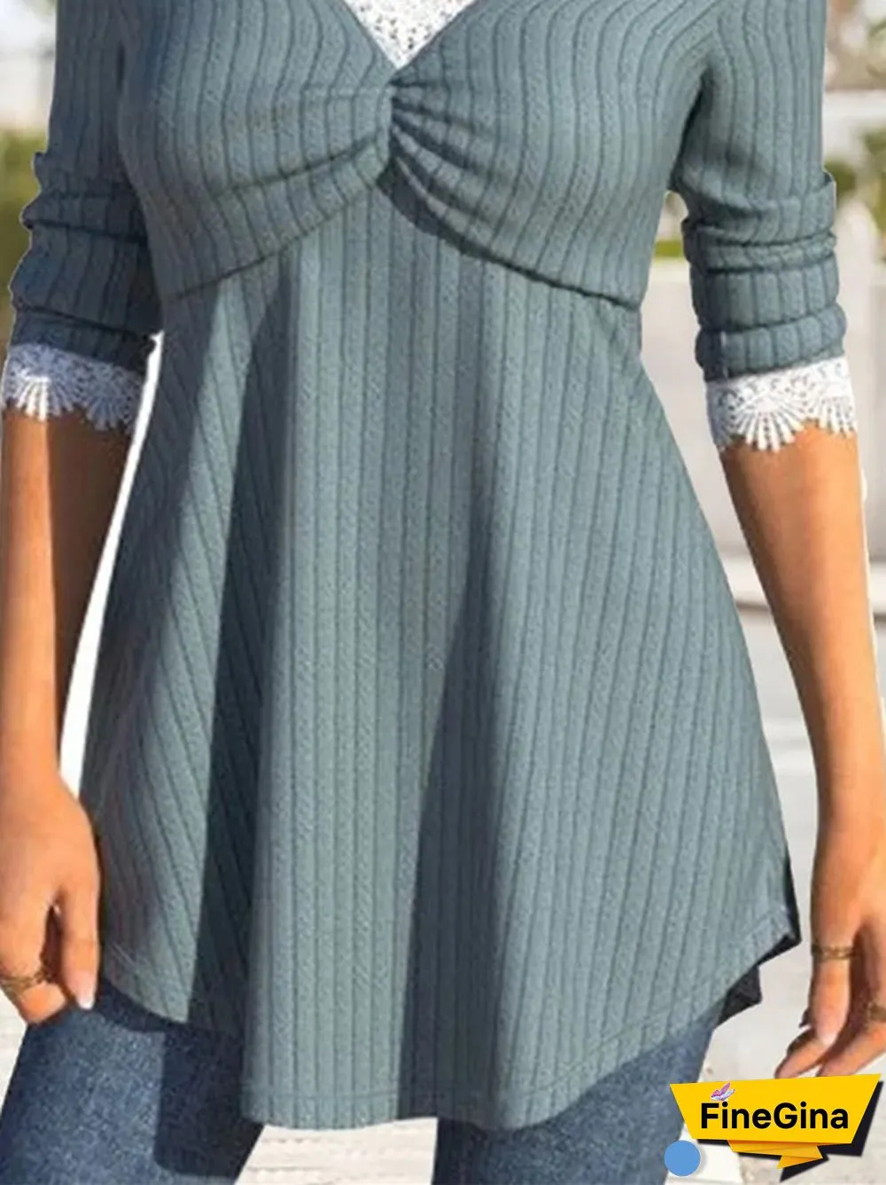 Women's Long Sleeve V-Neck Solid Tops