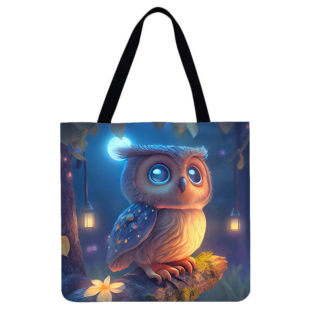 Linen Tote Bag - Cartoon Owl