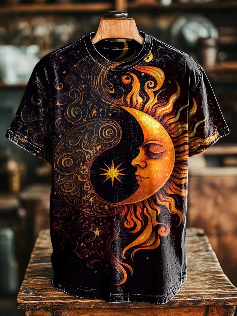 Eagerlys  Vintage Star and Moon Mystery Art Print T-shirt Eagerlys