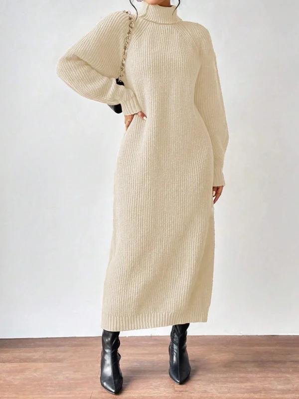Nigikala Nigikala Women's Sweater Skirt Fashion Jacket High-Necked Long-Sleeved Knitted Skirt Solid-Colored Inside Skirt
