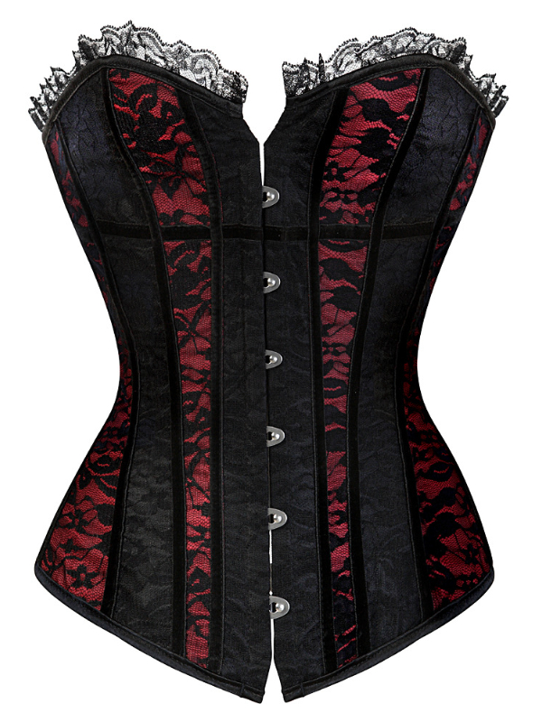 Vintage Color Block Lace Paneled Buttoned Corset