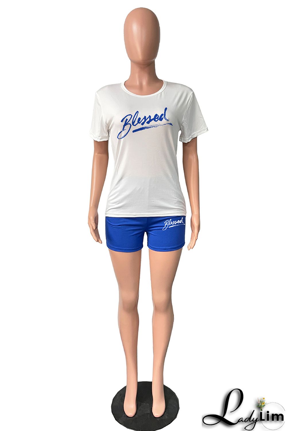 Pink Casual Letter Print Basic O Neck Short Sleeve Two Pieces