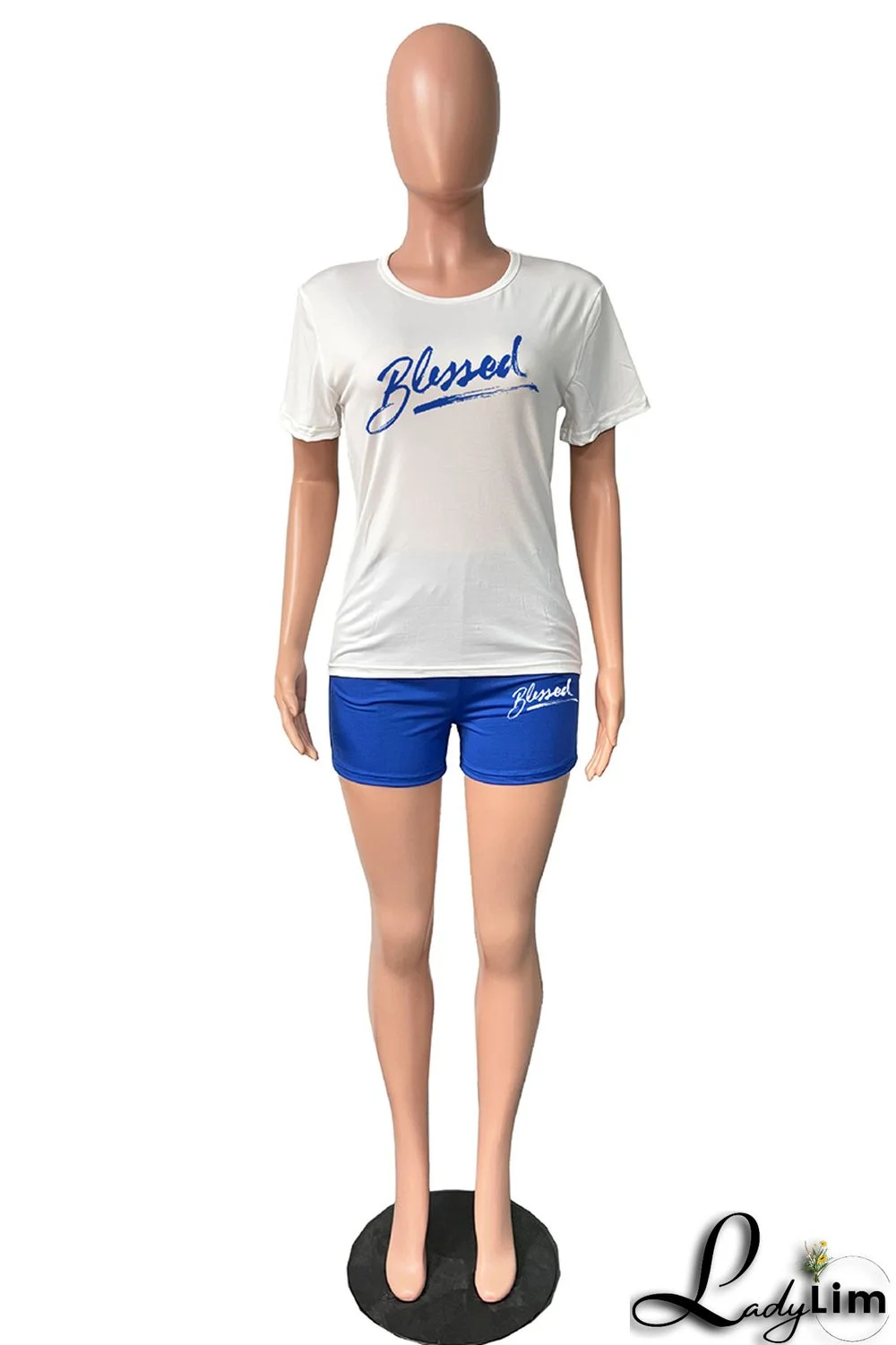 Pink Casual Letter Print Basic O Neck Short Sleeve Two Pieces