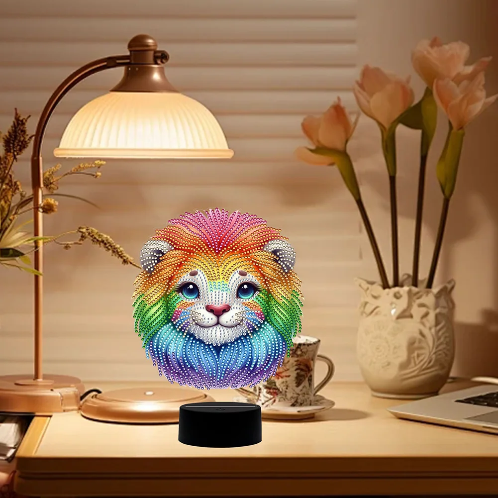 DIY Animal Lion Diamond Painting Night Light Diamond Art Lamp Home Decoration