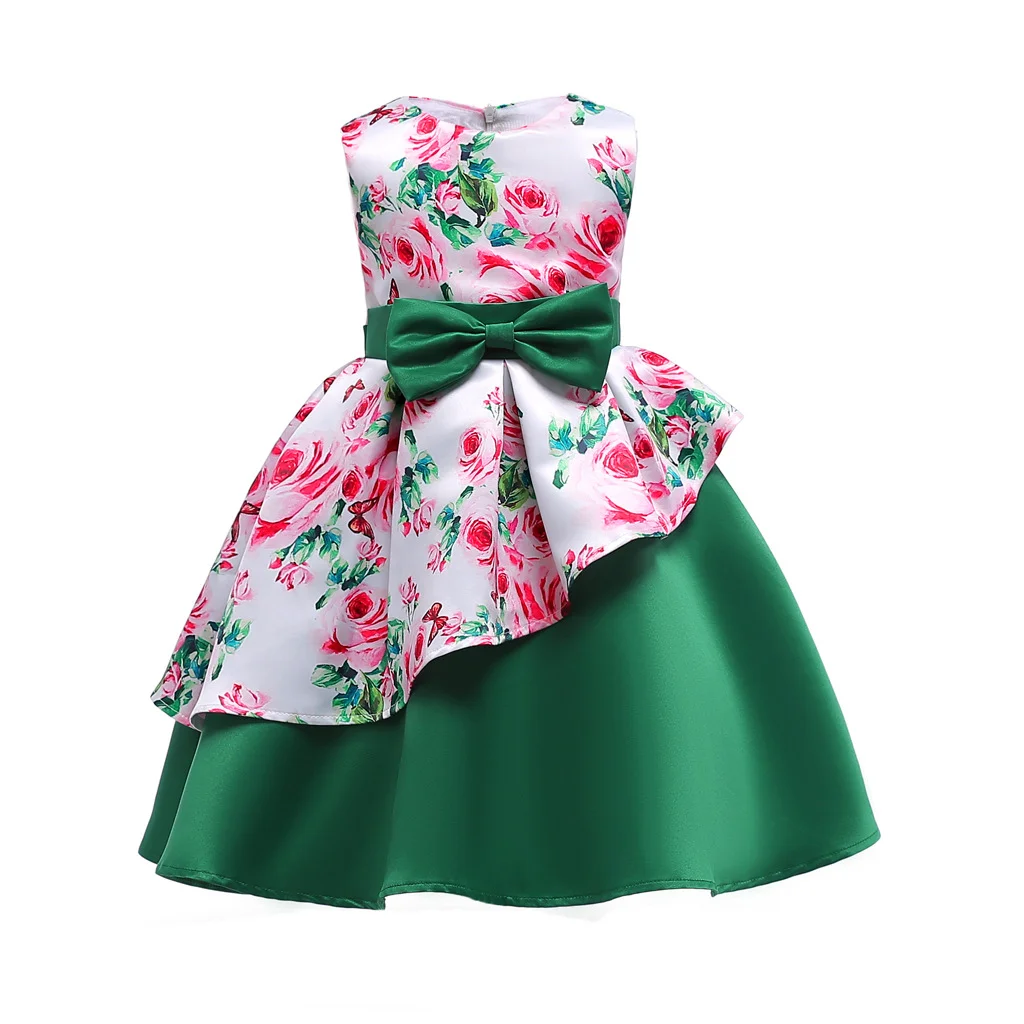 Buzzdaisy Flowers Princess Dress For Girl Scoop Neck Bow-Knot Irregular Design Sleeveless Christmas Party Cotton Summer