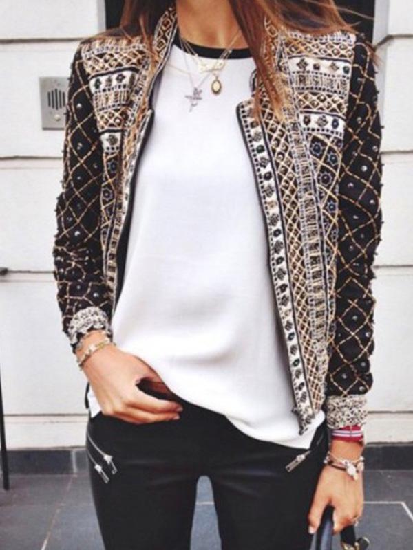 Women's V-neck Long Sleeve Casual Printed Coats Top