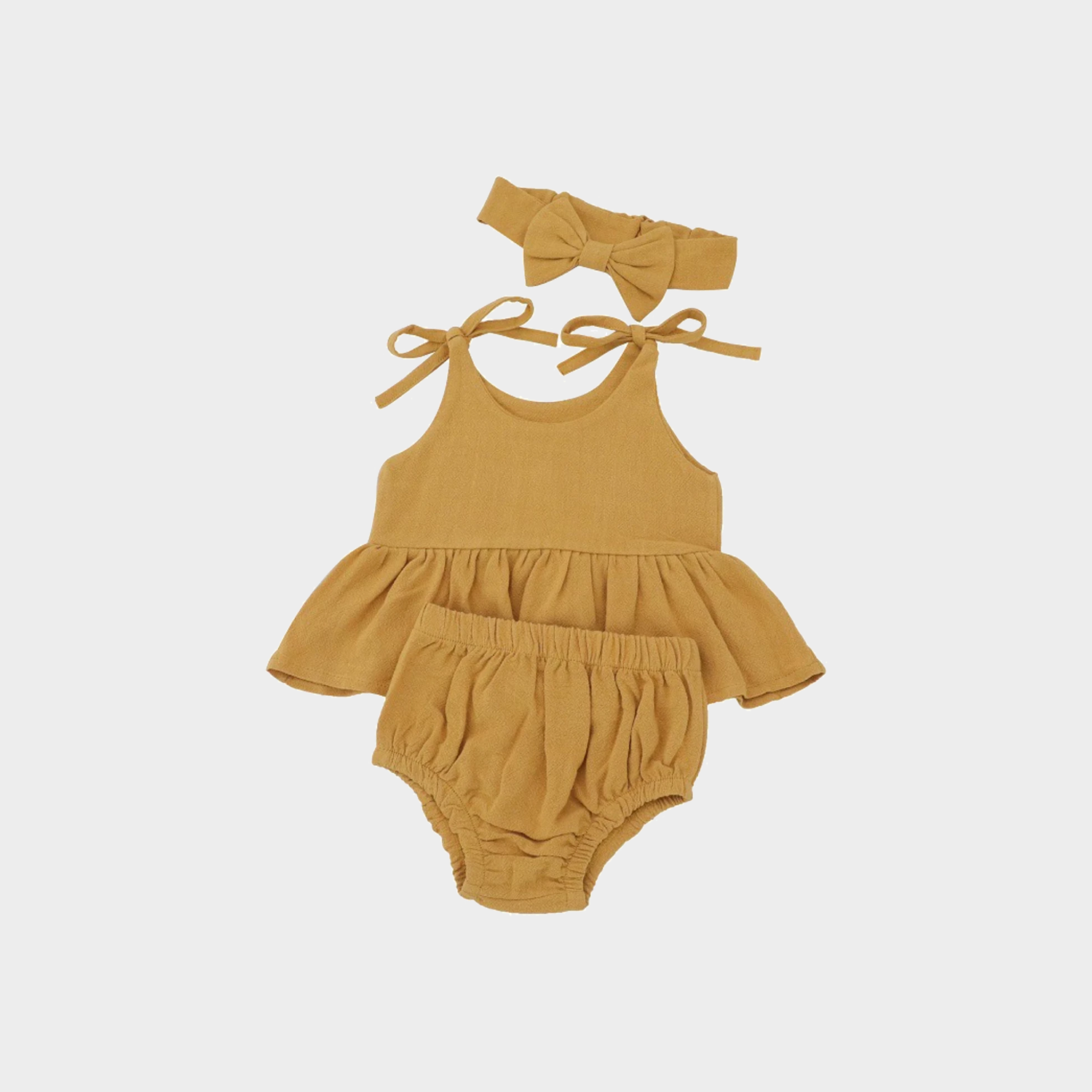 Soft Ruffled Linen Baby Girl Romper Set REAL SILK LIFE