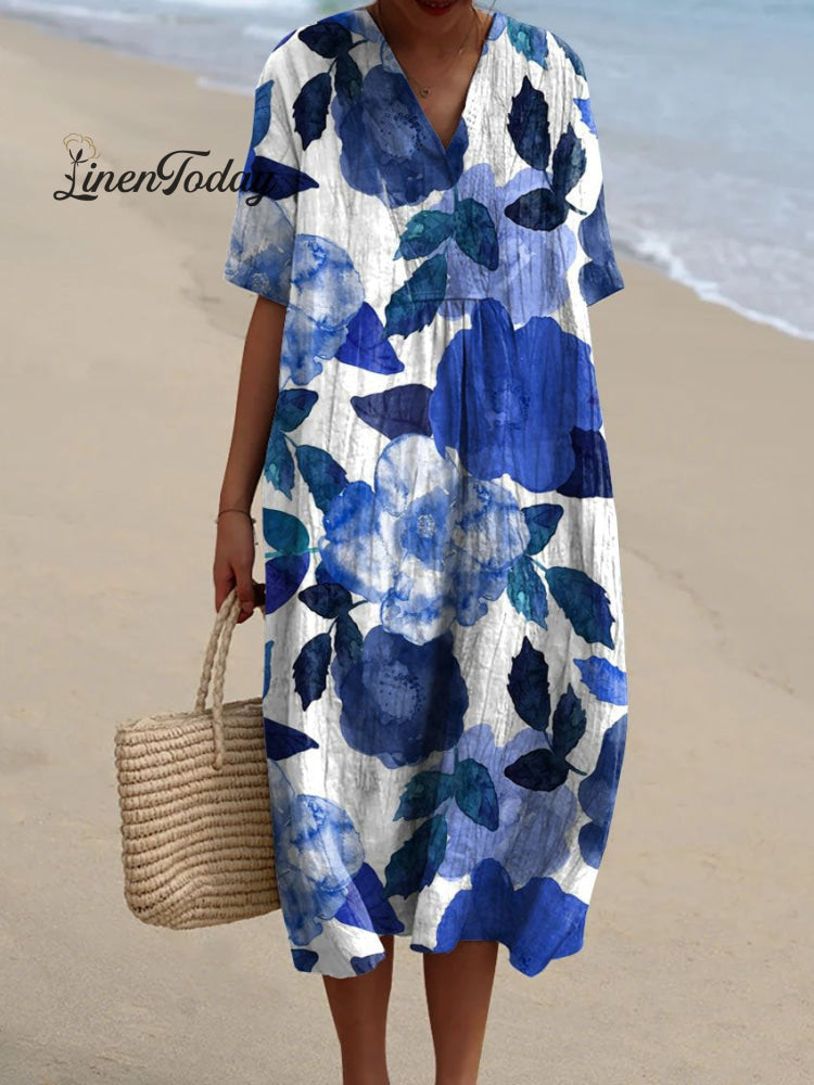 Women’s Vintage Lovely Floral Art Print Flowy Dress Multicolor / S