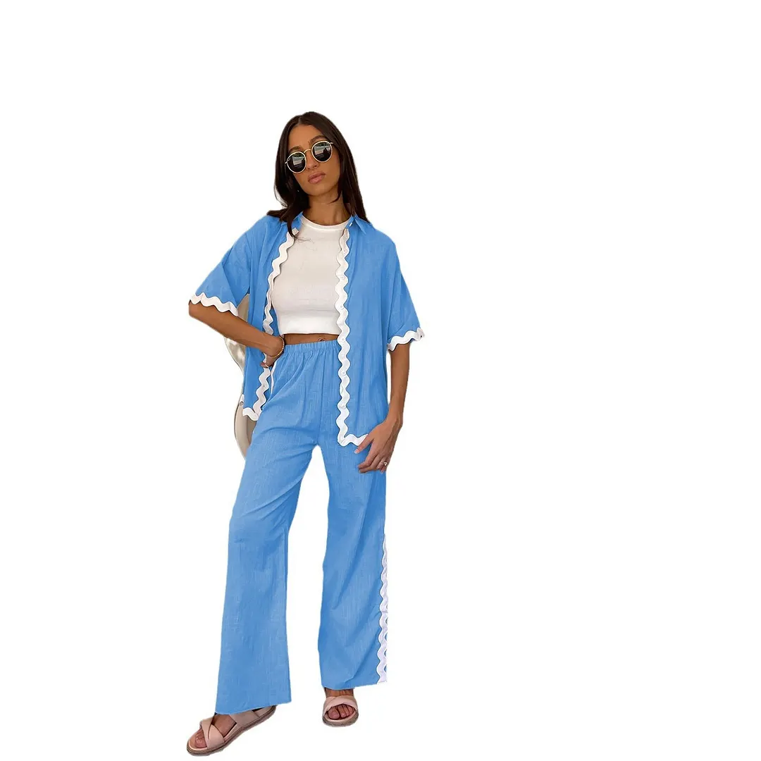 Brownm Brownm Spring And Summer New Comfortable Casual Single Breasted Lace Splicing Trousers Shirt Coat 88231