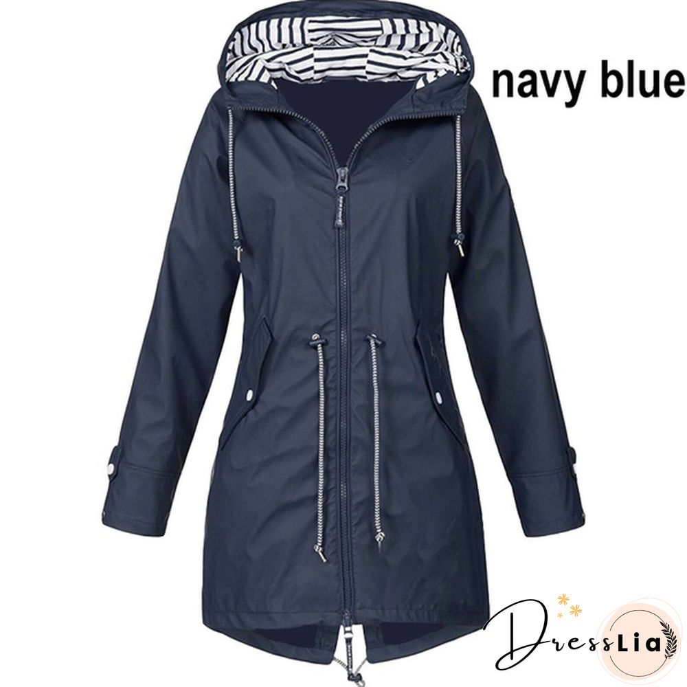 Women Fashion All Seasons Outdoor Waterproof Rain Jacket Casual Loose Plus Size Hooded Windproof Coat Climbing Windbreaker Jacket S-5XL