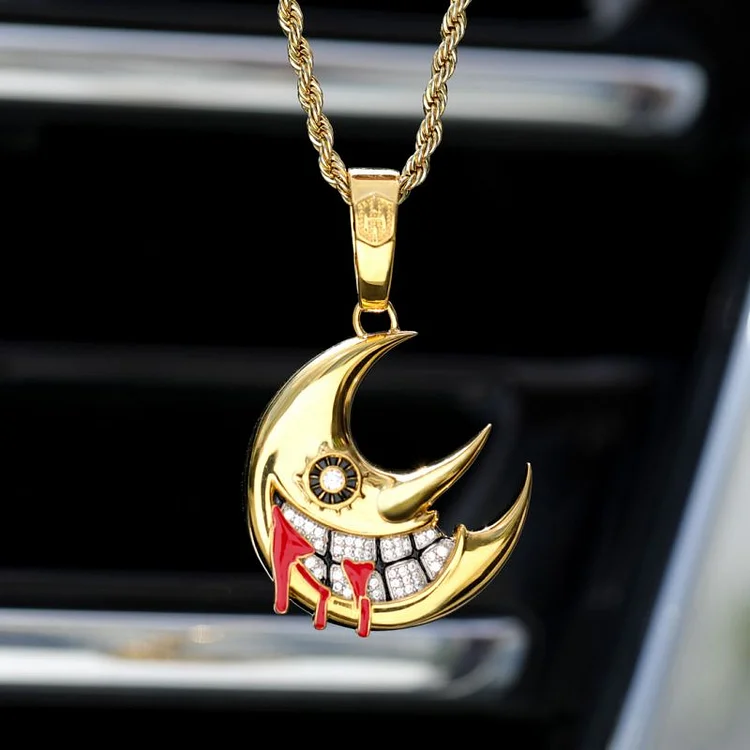 Gold Moon Face Pendant Necklace Men Jewelry-VESSFUL