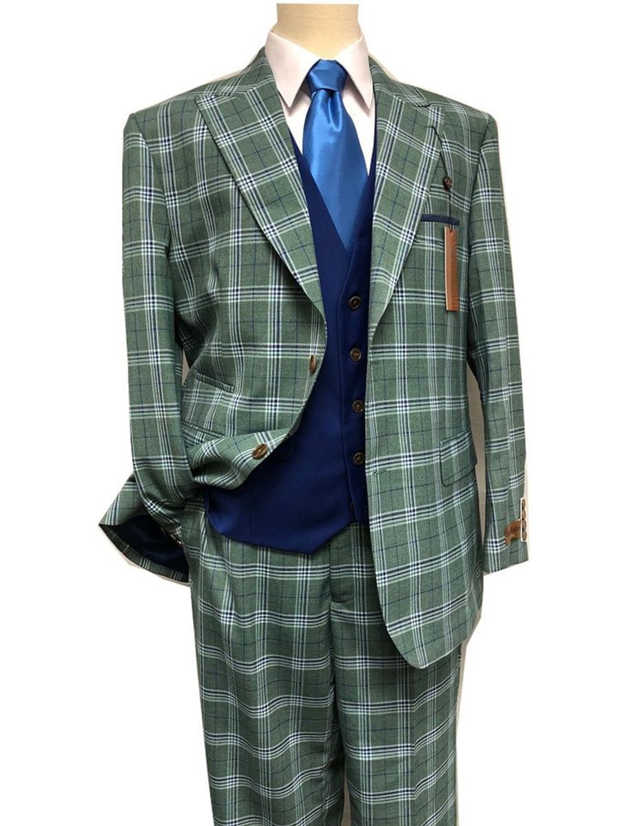 Men's Fashion Casual Green Plaid Suit Jacket Two-Piece Pants Pack