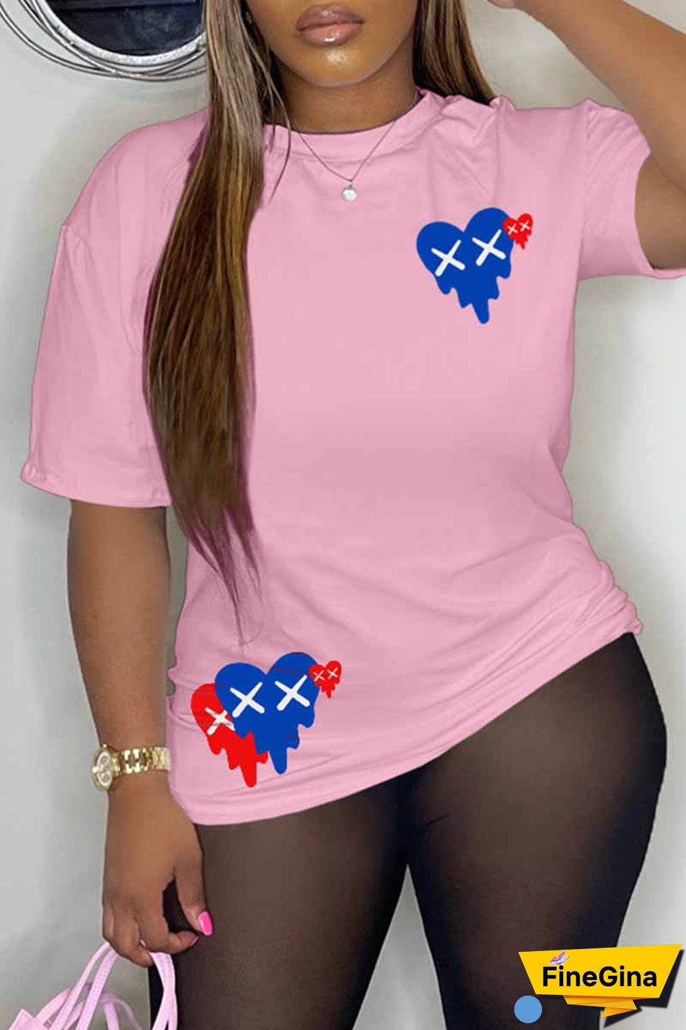 Black Casual Print Patchwork O Neck T-Shirts