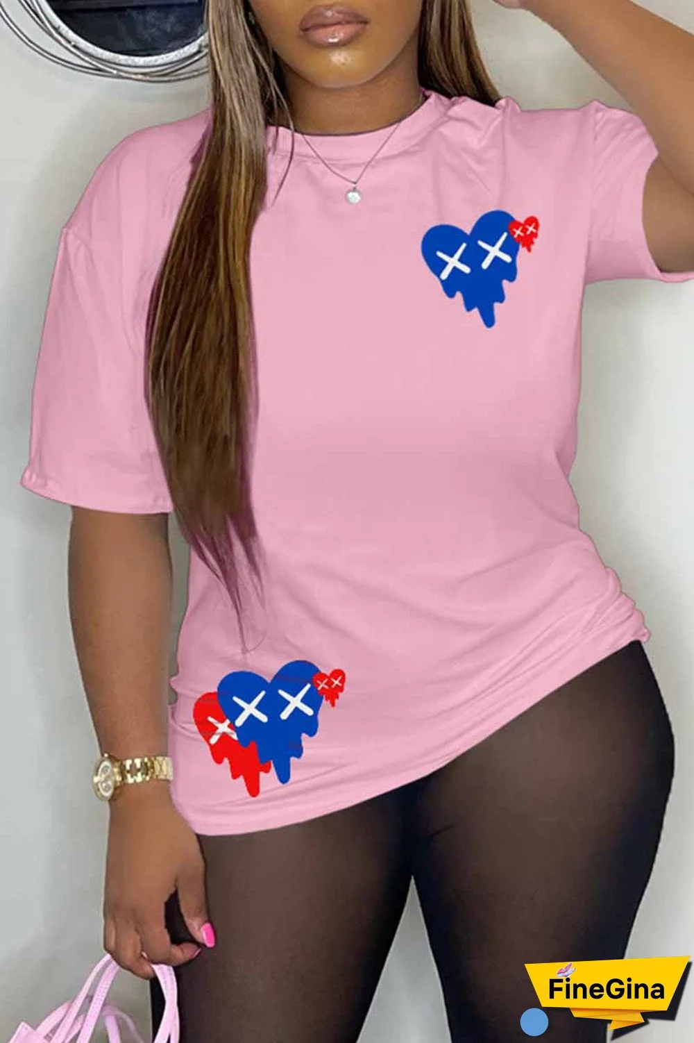 Black Casual Print Patchwork O Neck T-Shirts