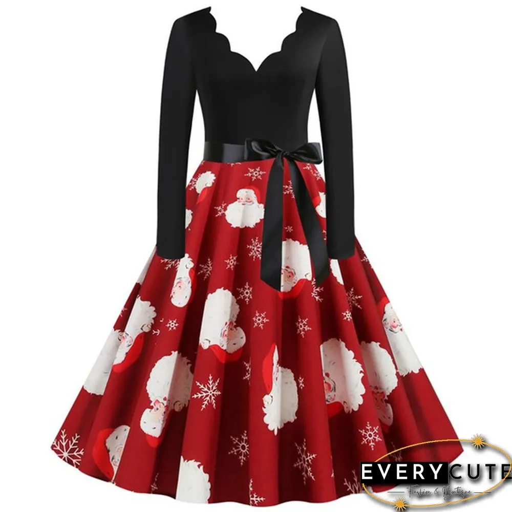 Christmas Prom Dress-Bow Style Santa Claus Print Swing`