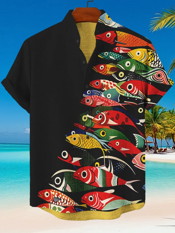 Men's Multicolor Fish Art Print Shirt